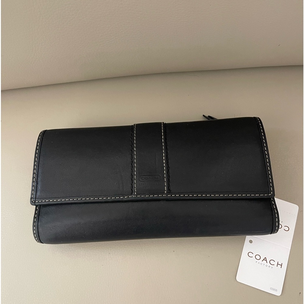 Coach black leather long wallet